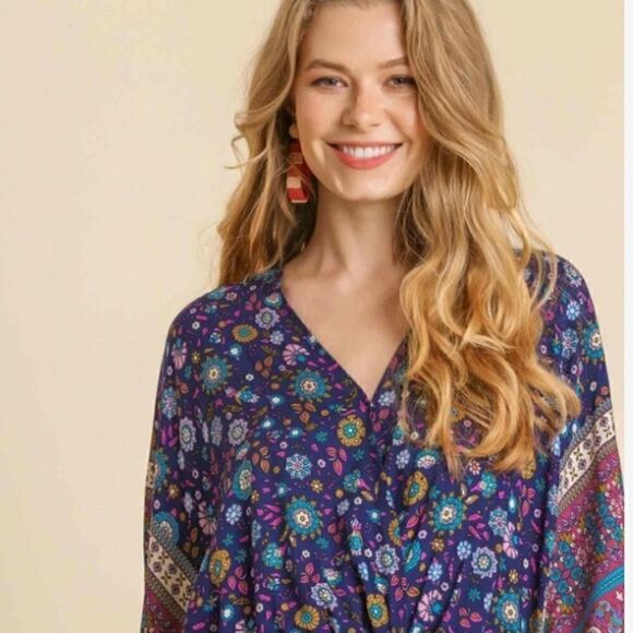 Umgee Mixed Print Surplice Waist tie Romper NWT - Picture 5 of 10